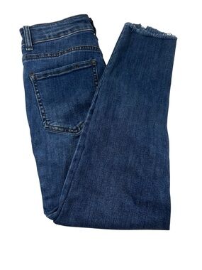 Wax Jean Dark Wash High Rise Skinny Stretch Jeans Frayed Hem Size S